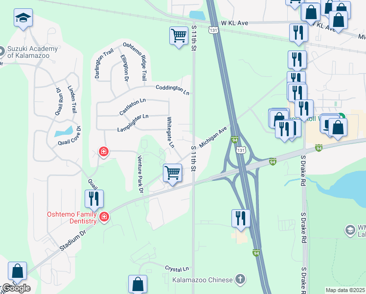 map of restaurants, bars, coffee shops, grocery stores, and more near 5542 West Michigan Avenue in Kalamazoo