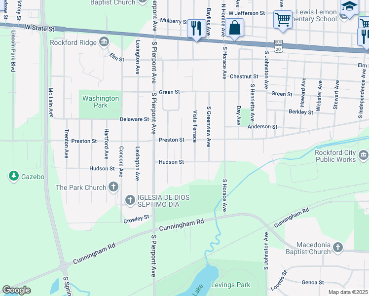 map of restaurants, bars, coffee shops, grocery stores, and more near 716 Plaisance Avenue in Rockford