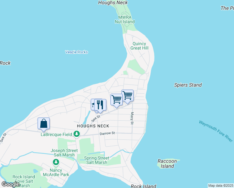 map of restaurants, bars, coffee shops, grocery stores, and more near 215 Winthrop Street in Quincy