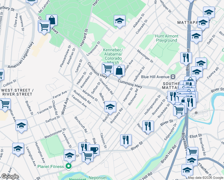 map of restaurants, bars, coffee shops, grocery stores, and more near 157 Greenfield Road in Boston