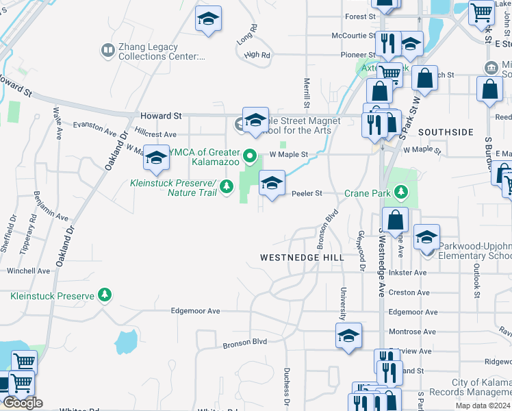 map of restaurants, bars, coffee shops, grocery stores, and more near 2010 Hudson Avenue in Kalamazoo