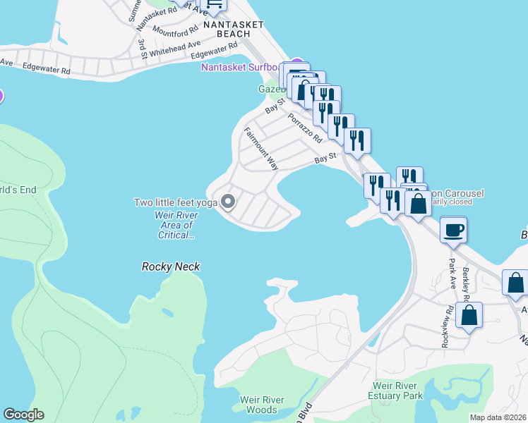 map of restaurants, bars, coffee shops, grocery stores, and more near 12 Mayflower Avenue in Hull