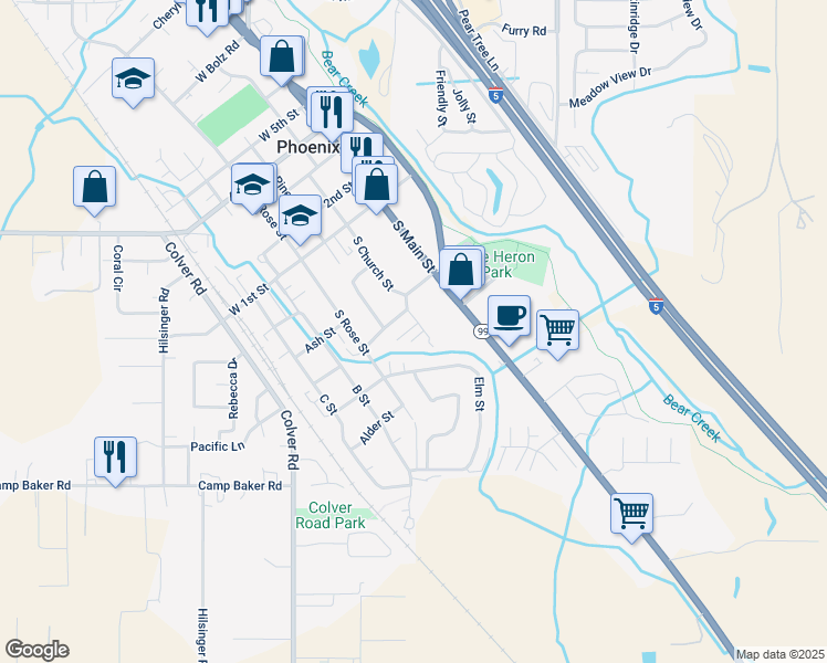 map of restaurants, bars, coffee shops, grocery stores, and more near 182 South Church Street in Phoenix