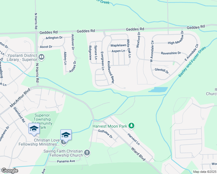 map of restaurants, bars, coffee shops, grocery stores, and more near 1651 Knollwood Bend in Ypsilanti