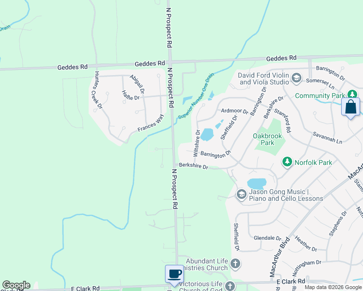 map of restaurants, bars, coffee shops, grocery stores, and more near 8149 Barrington Drive in Superior Charter Township