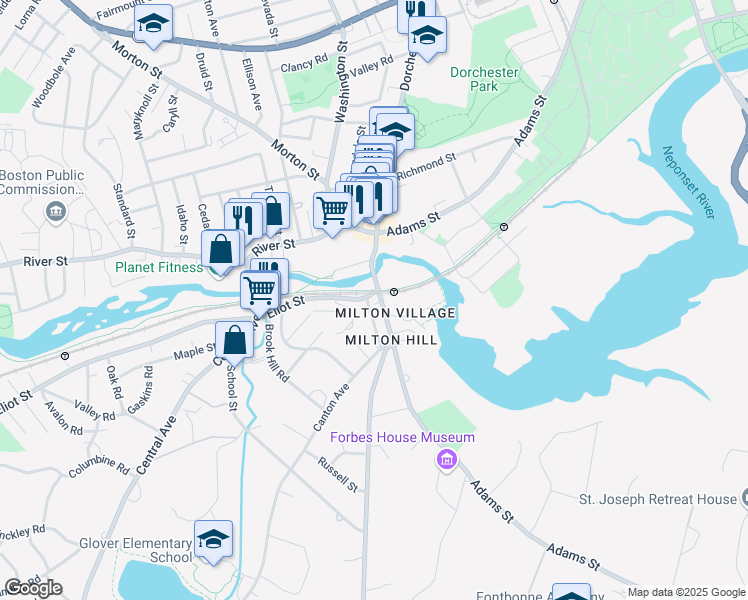 map of restaurants, bars, coffee shops, grocery stores, and more near 7 High Street in Milton