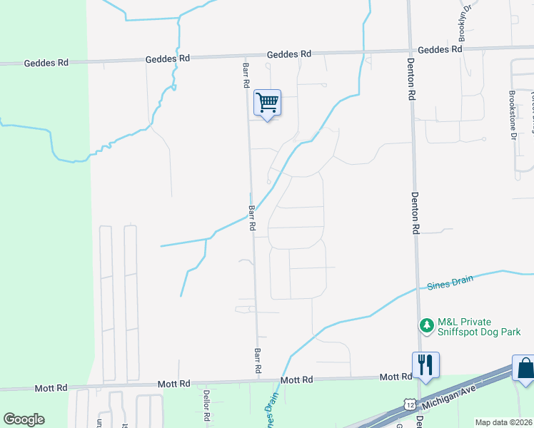 map of restaurants, bars, coffee shops, grocery stores, and more near 4868 Barr Road in Canton