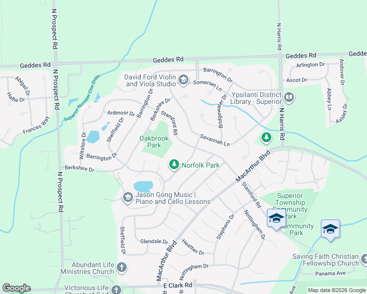 map of restaurants, bars, coffee shops, grocery stores, and more near 1072 Stamford Road in Superior Charter Township
