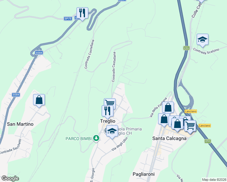 map of restaurants, bars, coffee shops, grocery stores, and more near 82 Via Casinò in Treglio