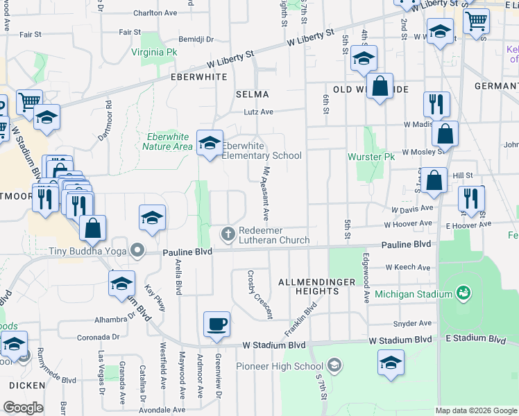 map of restaurants, bars, coffee shops, grocery stores, and more near 854 Mount Pleasant Avenue in Ann Arbor
