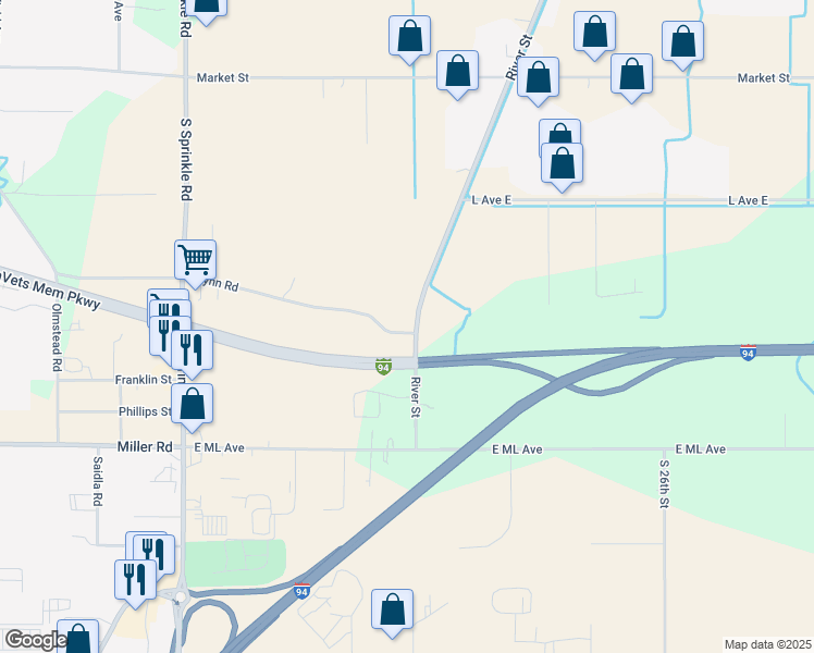 map of restaurants, bars, coffee shops, grocery stores, and more near 2000 River Street in Kalamazoo