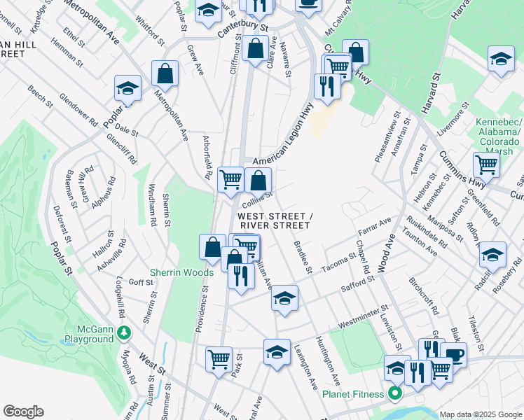 map of restaurants, bars, coffee shops, grocery stores, and more near 220 Huntington Ave in Boston