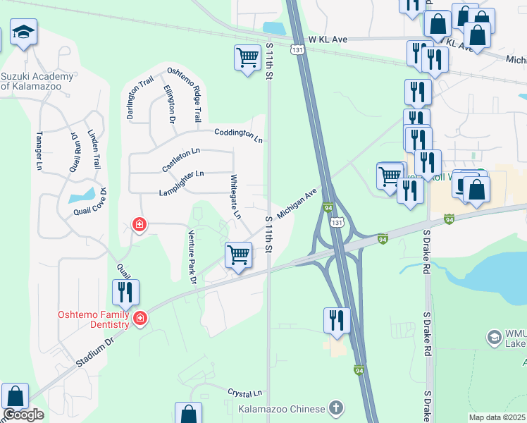 map of restaurants, bars, coffee shops, grocery stores, and more near 5542 West Michigan Avenue in Kalamazoo