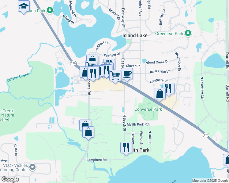 map of restaurants, bars, coffee shops, grocery stores, and more near 4113 Beech Street in Island Lake