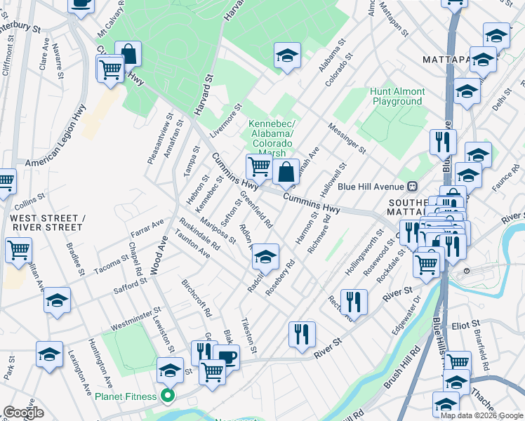 map of restaurants, bars, coffee shops, grocery stores, and more near 157 Greenfield Road in Boston
