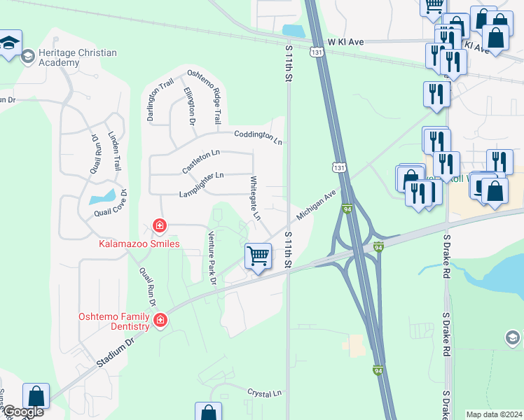 map of restaurants, bars, coffee shops, grocery stores, and more near 2056 Inverway Ct in Kalamazoo Township