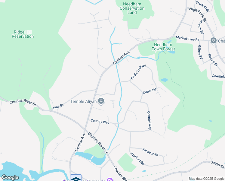 map of restaurants, bars, coffee shops, grocery stores, and more near 44 Bridle Trail Road in Needham