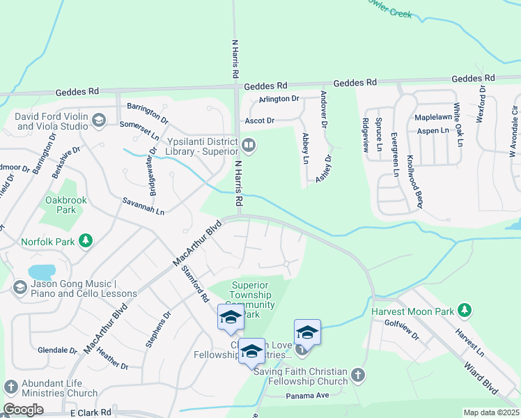 map of restaurants, bars, coffee shops, grocery stores, and more near 9045 Macarthur Boulevard in Ypsilanti