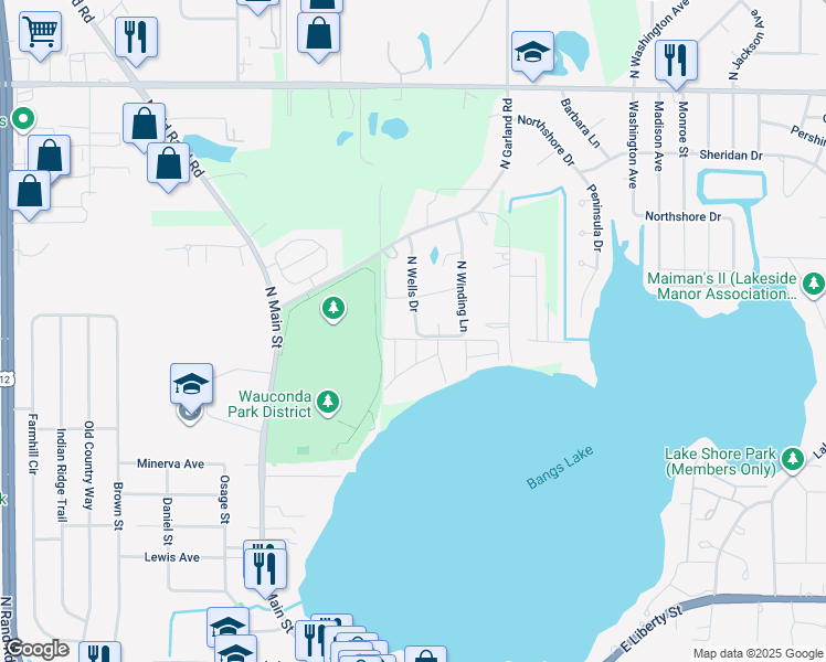 map of restaurants, bars, coffee shops, grocery stores, and more near in Lake Barrington