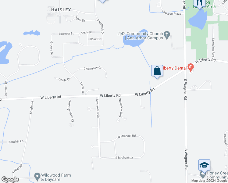 map of restaurants, bars, coffee shops, grocery stores, and more near 4050 West Liberty Road in Ann Arbor