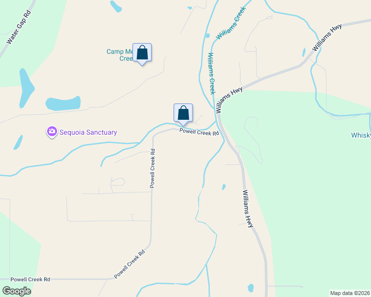 map of restaurants, bars, coffee shops, grocery stores, and more near 224 Powell Creek Road in Williams