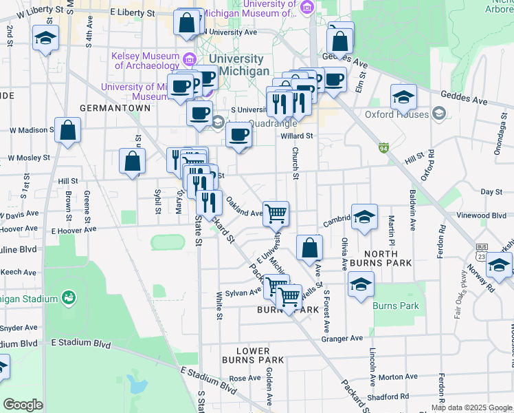 map of restaurants, bars, coffee shops, grocery stores, and more near 848 Tappan Avenue in Ann Arbor