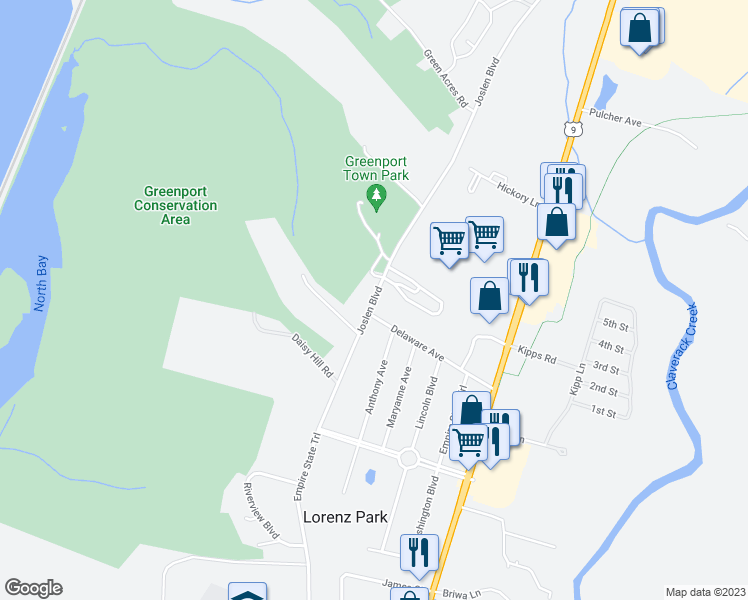 map of restaurants, bars, coffee shops, grocery stores, and more near 414 Joslen Boulevard in Hudson