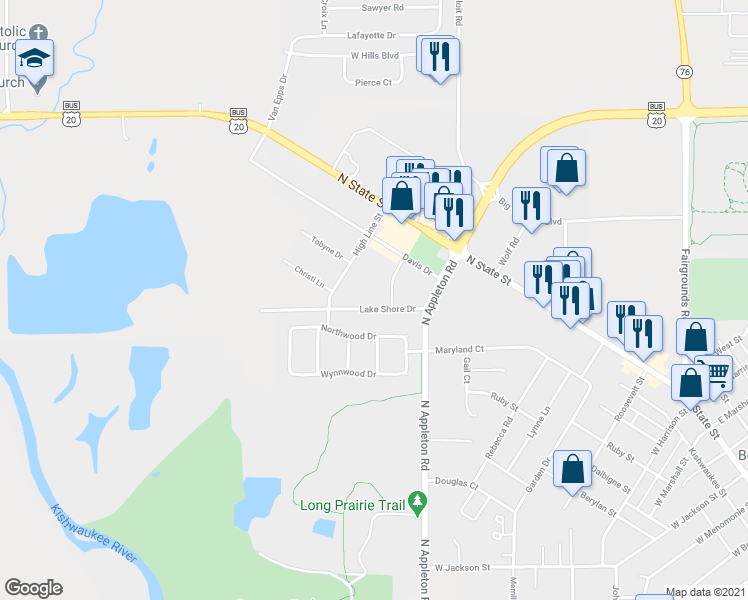 map of restaurants, bars, coffee shops, grocery stores, and more near 2019 Lake Shore Drive in Belvidere