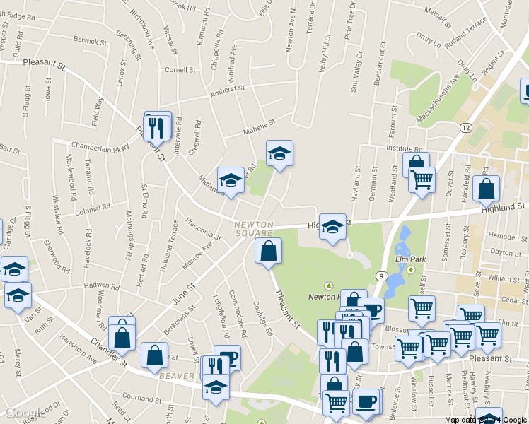 map of restaurants, bars, coffee shops, grocery stores, and more near in Worcester