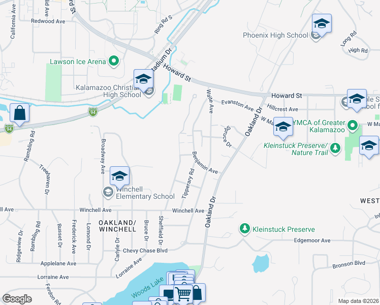map of restaurants, bars, coffee shops, grocery stores, and more near 2234 Benjamin Avenue in Kalamazoo