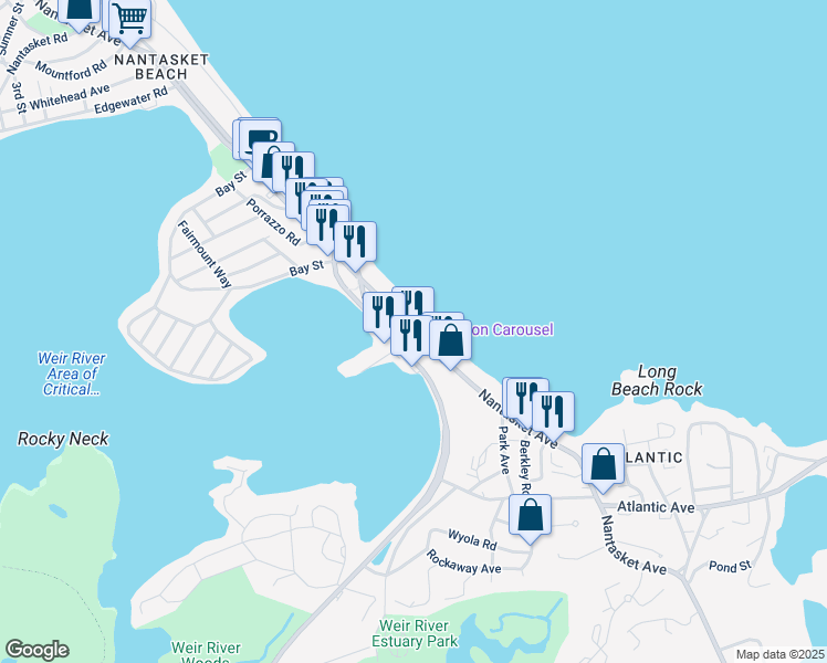 map of restaurants, bars, coffee shops, grocery stores, and more near Wharf Avenue in Hull