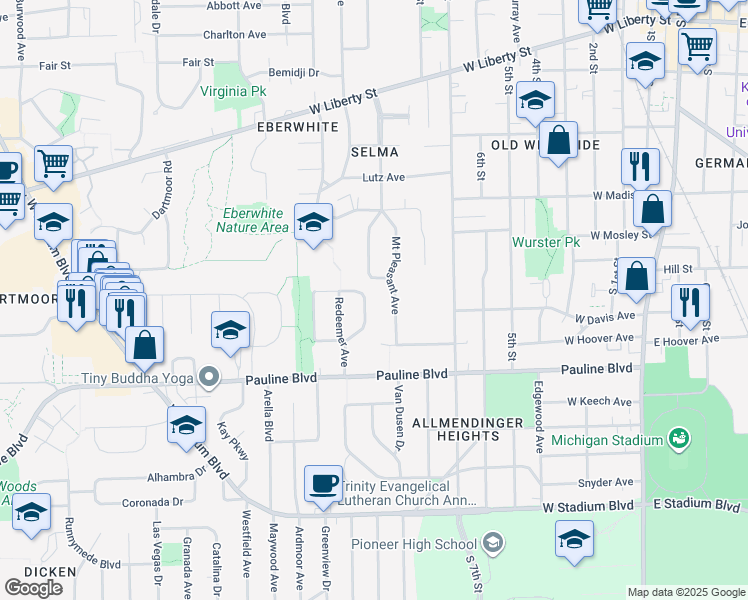 map of restaurants, bars, coffee shops, grocery stores, and more near 854 Mount Pleasant Avenue in Ann Arbor
