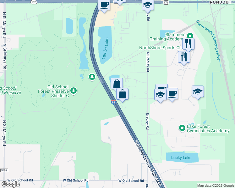 map of restaurants, bars, coffee shops, grocery stores, and more near 28045 North Ashley Circle in Libertyville