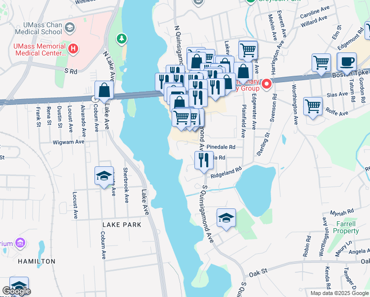 map of restaurants, bars, coffee shops, grocery stores, and more near 50 Boston Turnpike in Shrewsbury