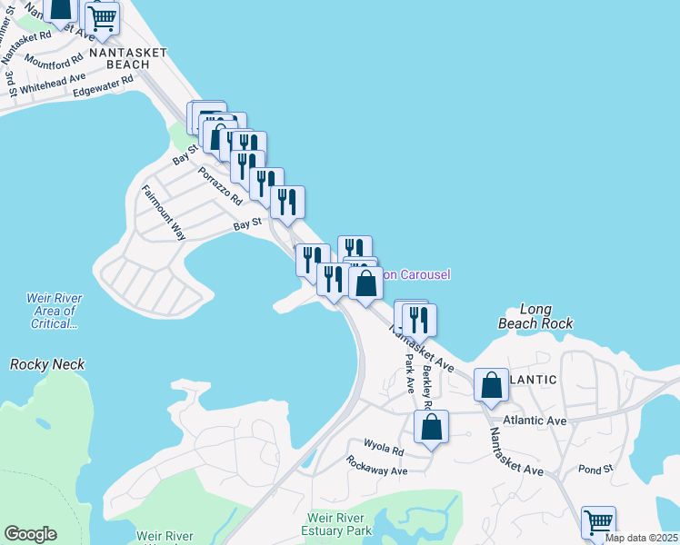 map of restaurants, bars, coffee shops, grocery stores, and more near Wharf Avenue in Hull