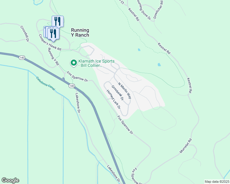 map of restaurants, bars, coffee shops, grocery stores, and more near 4914 Grosbeak Drive in Klamath Falls