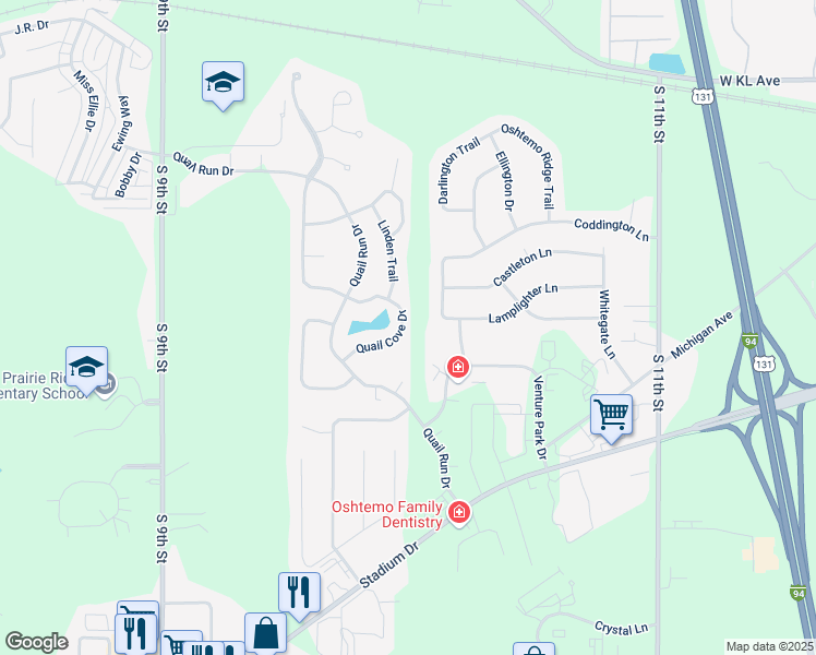 map of restaurants, bars, coffee shops, grocery stores, and more near 1940 Quail Cove Drive in Kalamazoo