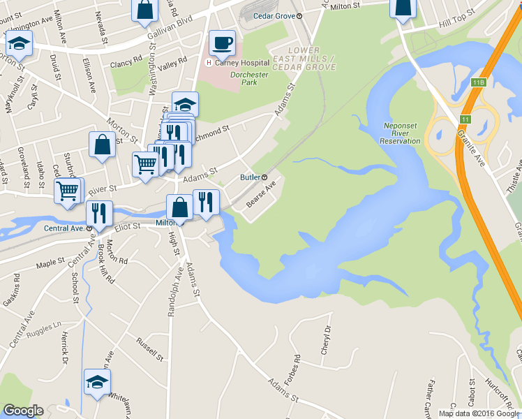 map of restaurants, bars, coffee shops, grocery stores, and more near 35 Bearse Avenue in Boston