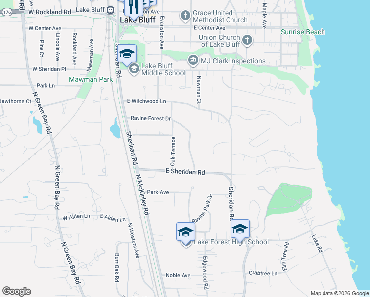 map of restaurants, bars, coffee shops, grocery stores, and more near 255 Ravine Forest Drive in Lake Bluff