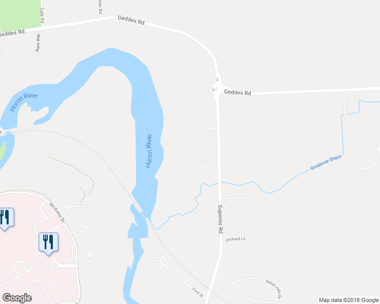 map of restaurants, bars, coffee shops, grocery stores, and more near 1889 Superior Road in Superior Charter Township