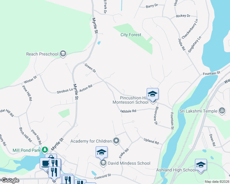 map of restaurants, bars, coffee shops, grocery stores, and more near 81 Green Street in Ashland