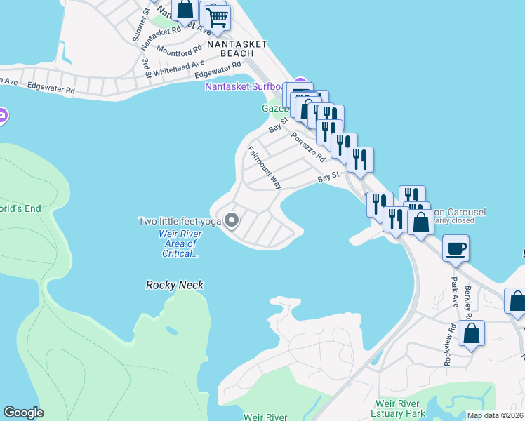 map of restaurants, bars, coffee shops, grocery stores, and more near 10 Moreland Avenue in Hull