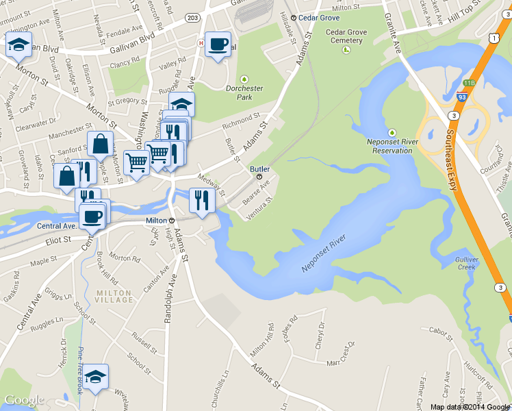 map of restaurants, bars, coffee shops, grocery stores, and more near 35 Bearse Avenue in Boston
