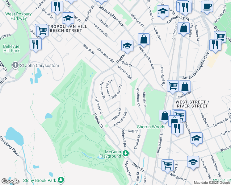 map of restaurants, bars, coffee shops, grocery stores, and more near 31 Jeffers Street in Boston