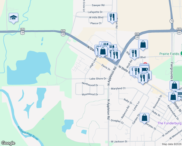 map of restaurants, bars, coffee shops, grocery stores, and more near 298 High Line Street in Belvidere