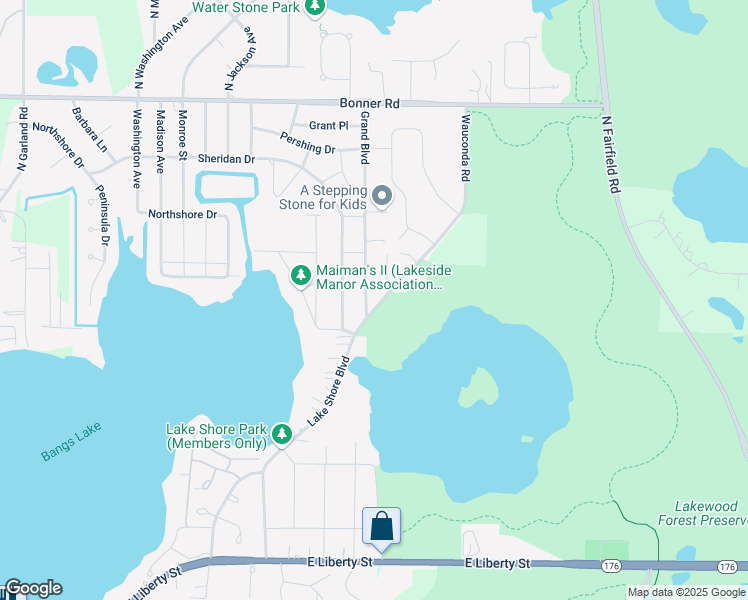 map of restaurants, bars, coffee shops, grocery stores, and more near 719 Grand Boulevard in Wauconda