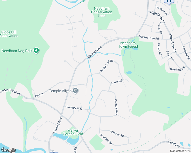 map of restaurants, bars, coffee shops, grocery stores, and more near 117 Bridle Trail Road in Needham