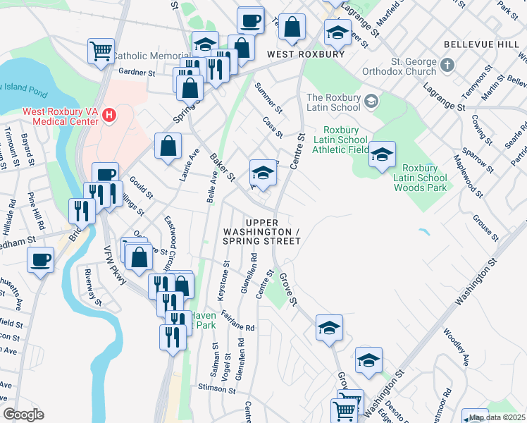map of restaurants, bars, coffee shops, grocery stores, and more near 14 Baker Street in Boston