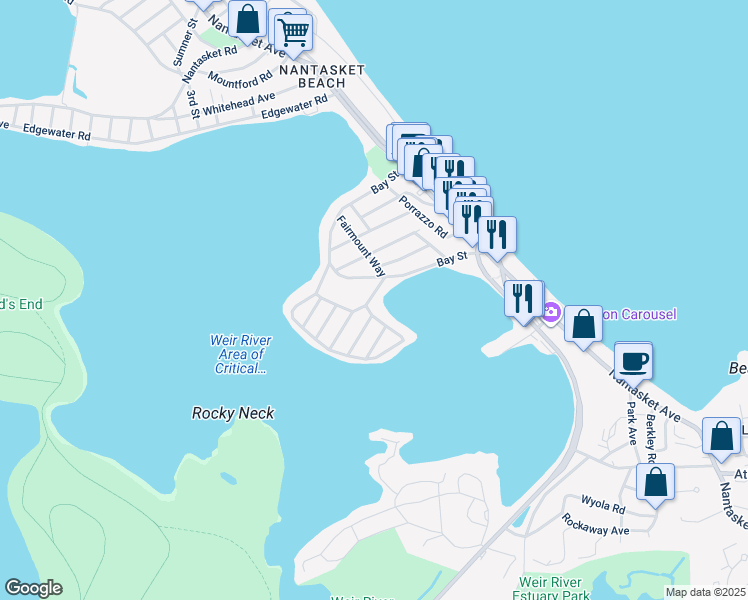 map of restaurants, bars, coffee shops, grocery stores, and more near 13 Moreland Avenue in Hull