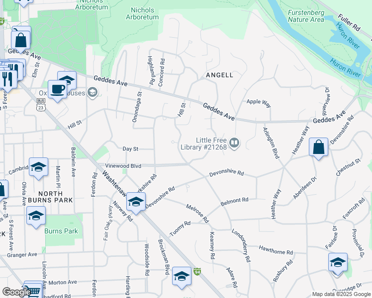 map of restaurants, bars, coffee shops, grocery stores, and more near 901 Avon Road in Ann Arbor